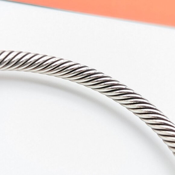 DAVID YURMAN 4MM Sterling Silver Diamond Single Station Barrel Bracelet 7 Inch - Picture 7 of 8